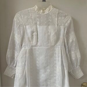 Vintage Bianchi 60’s 70's Lace Empire Waist Bohemian Long Sleeved Wedding Dress